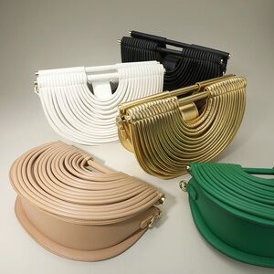 Vegan Leather Unique Half Moon Structured Handbag Crossbody Bag